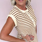 Khaki Stripe Half Buttons Round Neck T Shirt