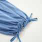 Beau Blue Drawstring Elastic Waist Pocketed Loose Denim Pants