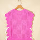 Bonbon Pointelle Knit Patterned Scalloped Trim Short Sleeve Sweater