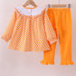 Orange Tennessee puppy bow embroidery checkered ruffle pants set