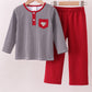 Premium Maroon Alabama elephant embroidery gingham pants set