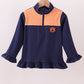Premium Navy Auburn embroidery ruffle top