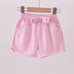 Premium Pink&white stripe bow shorts