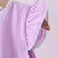 Purple flutter sleeve scalloped top
