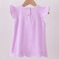 Purple flutter sleeve scalloped top