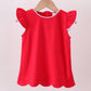 Red flutter sleeve scalloped top
