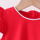 Red flutter sleeve scalloped top