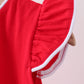 Red flutter sleeve scalloped top