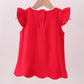 Red flutter sleeve scalloped top