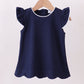 Navy flutter sleeve scalloped top