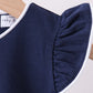 Navy flutter sleeve scalloped top