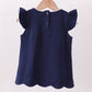 Navy flutter sleeve scalloped top