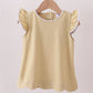 Khaki flutter sleeve scalloped top