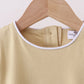 Khaki flutter sleeve scalloped top