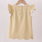 Khaki flutter sleeve scalloped top