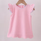 Pink flutter sleeve scalloped top