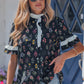 Black Contrast Frilled Trim Short Sleeve Floral Shirt