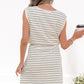 Beige Stripe Drawstring Tunic Tank Mini Dress with Pockets