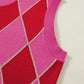 Rose Glitter Trim Rhombus Pattern Knit Sweater Vest