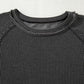Dark Grey Corded Lantern Sleeve Top High Waist Ruffled Mini Skort Set