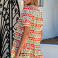 White Tulip Floral Print Cotton Puff Short Sleeve Mini Dress