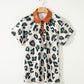 Casual Unique Leopard Print Button Contrast Collared Short Sleeve Blouse