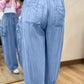 Beau Blue Drawstring Elastic Waist Pocketed Loose Denim Pants