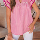 Rose Stripe Shirred Yoke Ruffled Short Sleeve Blouse