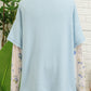 Beau Blue Floral Lace Sleeve Patchwork Waffle Fake Two-piece Top
