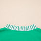 Dark Green Plus Size Button Front Ruffled Stripe Trim V Neck Flutter Sleeve Blouse
