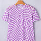 Purple Checkered Print Mock Neck Mesh T Shirt