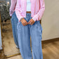 Beau Blue Drawstring Elastic Waist Pocketed Loose Denim Pants