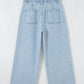 Beau Blue Studded Side Slit Leg Frayed Pocketed Wide Leg Jeans