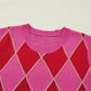 Rose Glitter Trim Rhombus Pattern Knit Sweater Vest