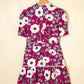 Red Floral Print Trimmed Short Puff Sleeve Mini Dress with Belt