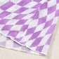 Purple Checkered Print Mock Neck Mesh T Shirt