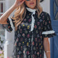 Black Contrast Frilled Trim Short Sleeve Floral Shirt