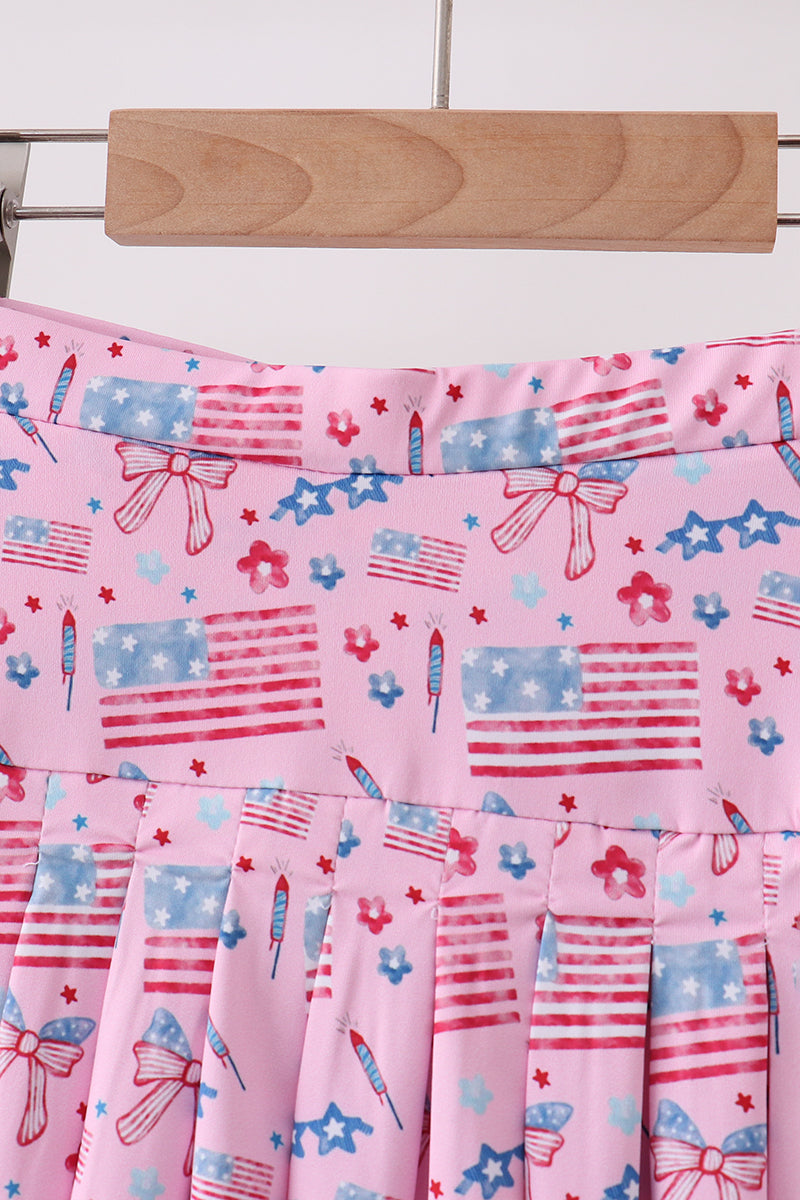 Pink flag star print skorts