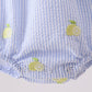 Blue stripe seersucker lemon embroidery ruffle bubble