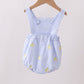 Blue stripe seersucker lemon embroidery ruffle bubble