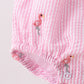 Pink stripe seersucker flamingo embroidery ruffle bubble