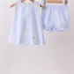 Blue stripe seersucker lemon embroidery scalloped bloomer set