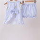 Blue stripe seersucker lemon embroidery scalloped bloomer set