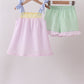 Pink stripe seersucker bow ruffle shorts set