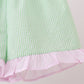 Pink stripe seersucker bow ruffle shorts set