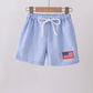 Blue flag embroidery gingham shorts