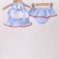 Blue flag applique gingham ruffle 2pc swimsuit