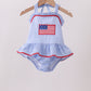 Blue flag applique gingham ruffle one-piece swimsuit