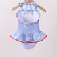 Blue flag applique gingham ruffle one-piece swimsuit