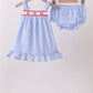 Blue flag embroidery ruffle bloomer set